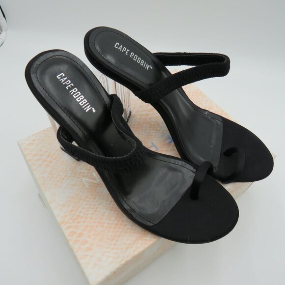 Cape Robbin Shoes Womens Size 7.5 Black 4.5" Clear Block Heel Sandals New in Box - Picture 6 of 10
